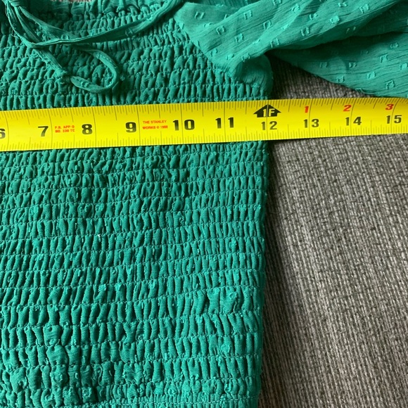 BOG Collective Green Textured Puff Sleeve Blouse Extra Small - Picture 7 of 9